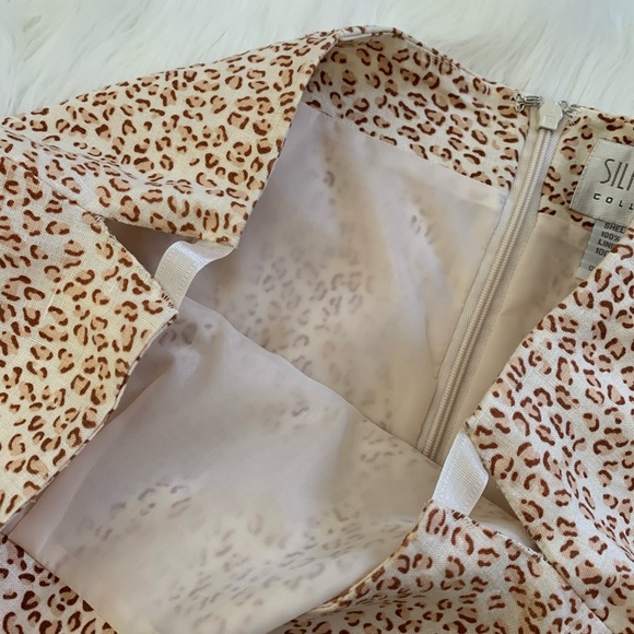 Silk Club Linen Leopard Pencil Skirt with Palm Tree Border and Beaded Hem - Picture 7 of 11